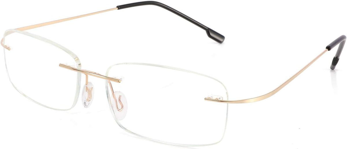 Gold / 1.0 x | B08LNMKVDS | FEISEDY Lightweight Rimless Titanium Stainless Steel Anti-Blue Light Reading Glasses B2686