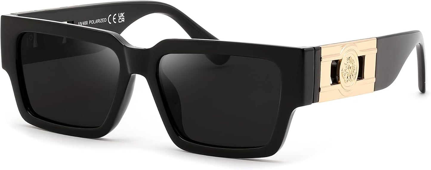 Black/Gray / 56 Millimeters | B0GD61ZKKH | FEISEDY Retro Trendy Rectangle Polarized Sunglasses for Women Men,Classic Narrow Square Sun Glasses B0314