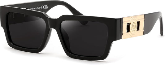 FEISEDY Retro Trendy Rectangle Polarized Sunglasses for Women Men,Classic Narrow Square Sun Glasses B0314 | BLACK Series - Black/Gray