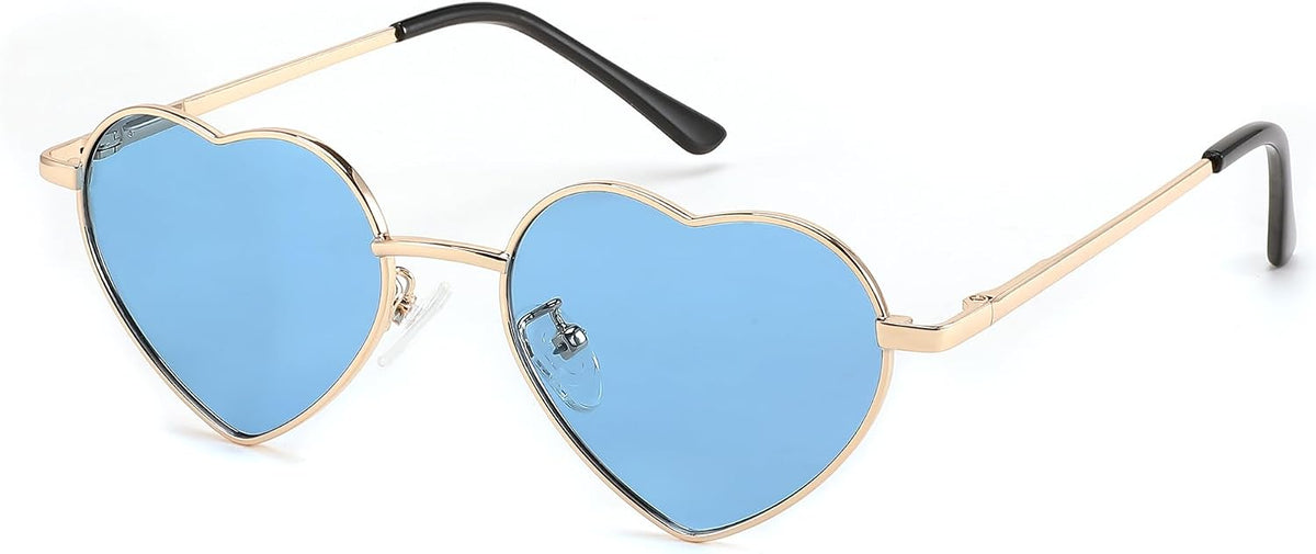 013 Gold Frame/Blue Lens/Gold Temples / 47 Millimeters | B0CGZCF6C8 | FEISEDY Polarized Heart Sunglasses for Women Men, UV400 Protection B2851
