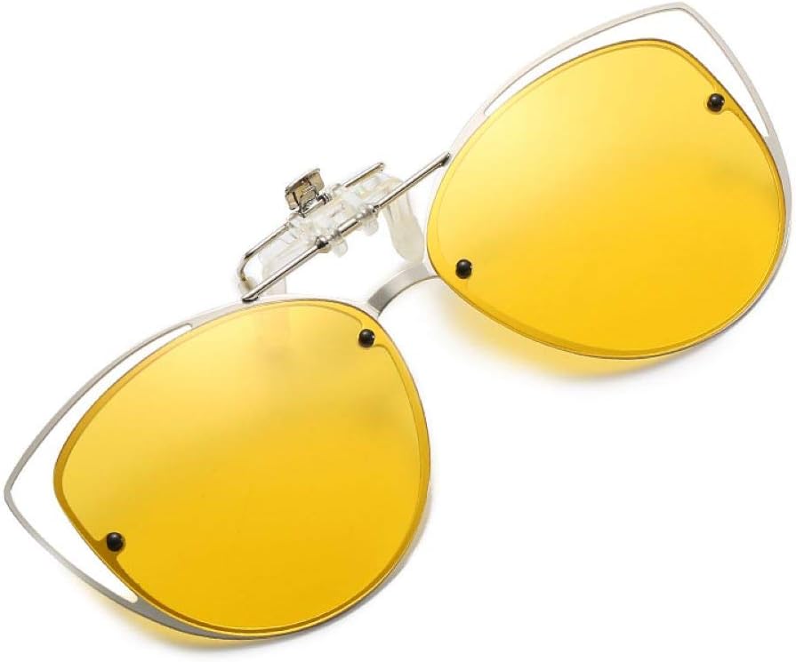 Yellow / 57 Millimeters | B08JBJKSSJ | FEISEDY Polarized Cat Eye Flip Up Clips On Sunglasses Women Men B2670