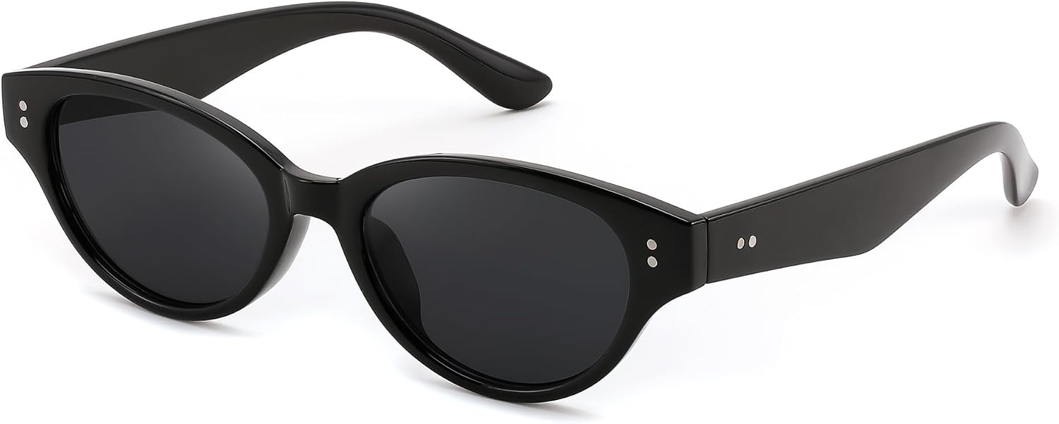 Gloss Black / 54 Millimeters | B0GVNWG4LZ | FEISEDY Retro Oval Cat Eye Sunglasses for Women UV400 Protection B0419
