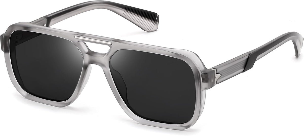 Grey / 55 Millimeters | B0GLFWPFKH | FEISEDY Retro Square Aviator Sunglasses for Men Women B0390