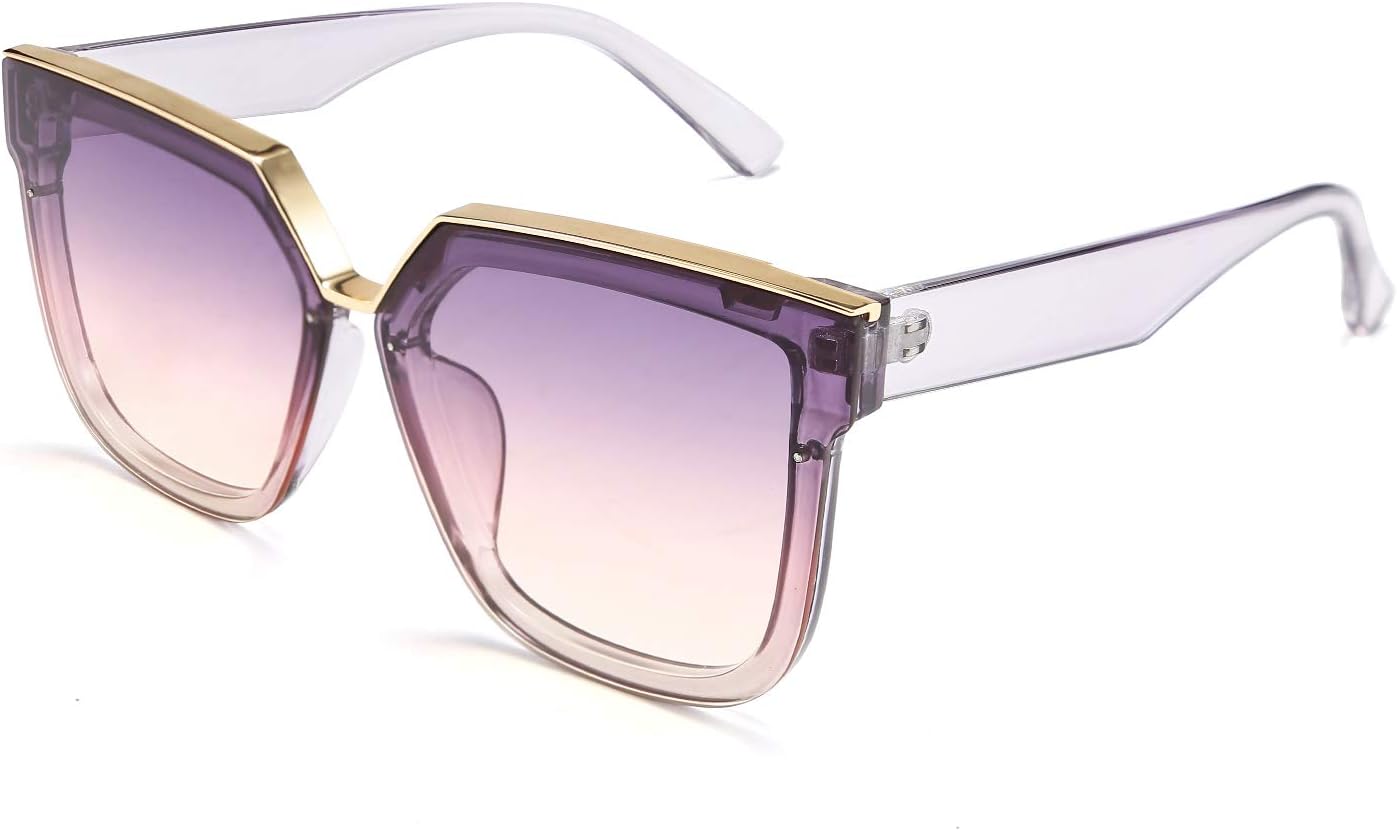 Clear Purple / 65 Millimeters | B087725Y1W | FEISEDY Fashion Women Men Sunglasses Square Frame Metal Shape Nesting Lenses B2595