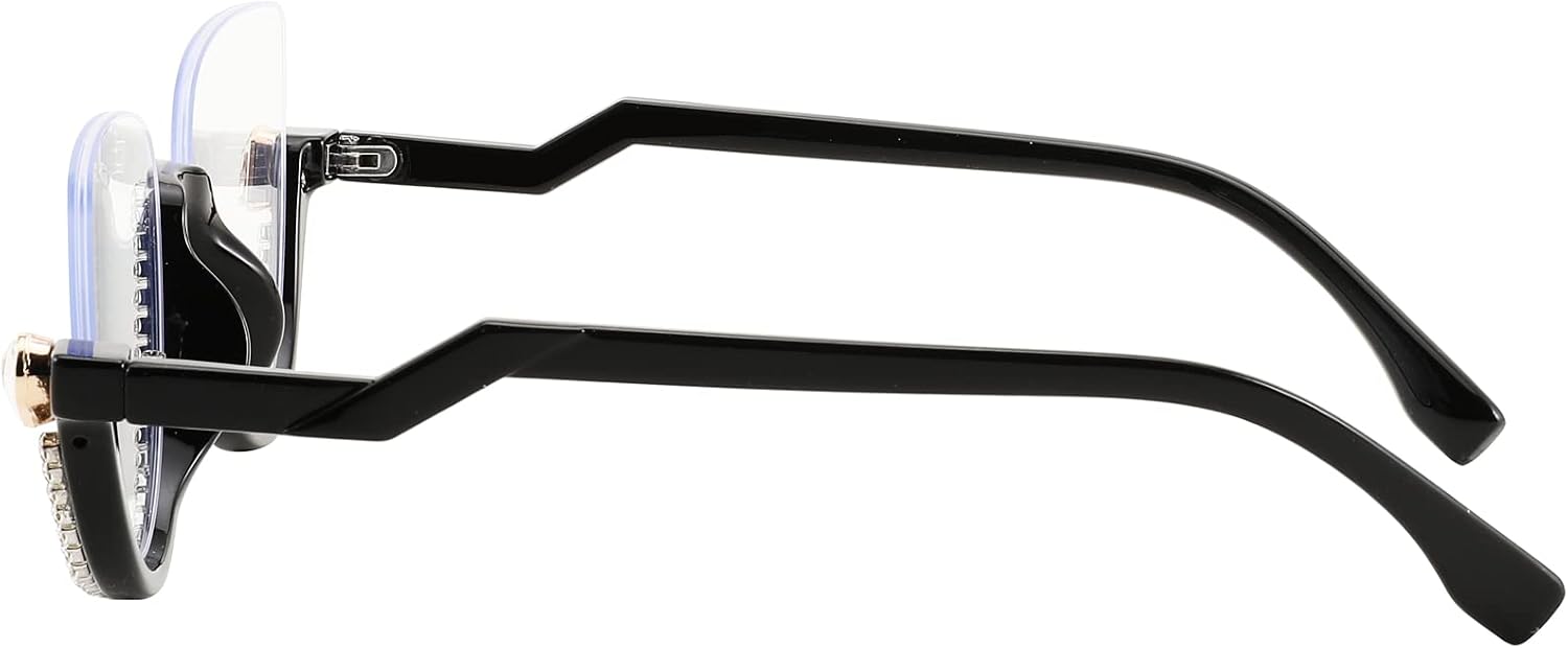 商品图片 2 | B0BK84HWH8 | FEISEDY Women Blue Light Blocking Glasses Fashion Half Frame Cat Eye Glasses Inlaid Diamond Anti Eyestrain B2995