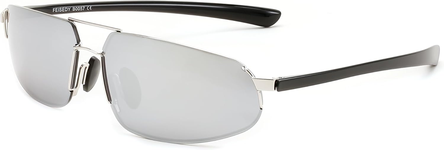 Polarized Silver Lenses Silver Frame 06 / 60 Millimeters | B0D22S1RP9 | FEISEDY Vintage Sunglasses Men Polarized, Aviator Metal Frame Lightweight, Driving Fishing Running B0057