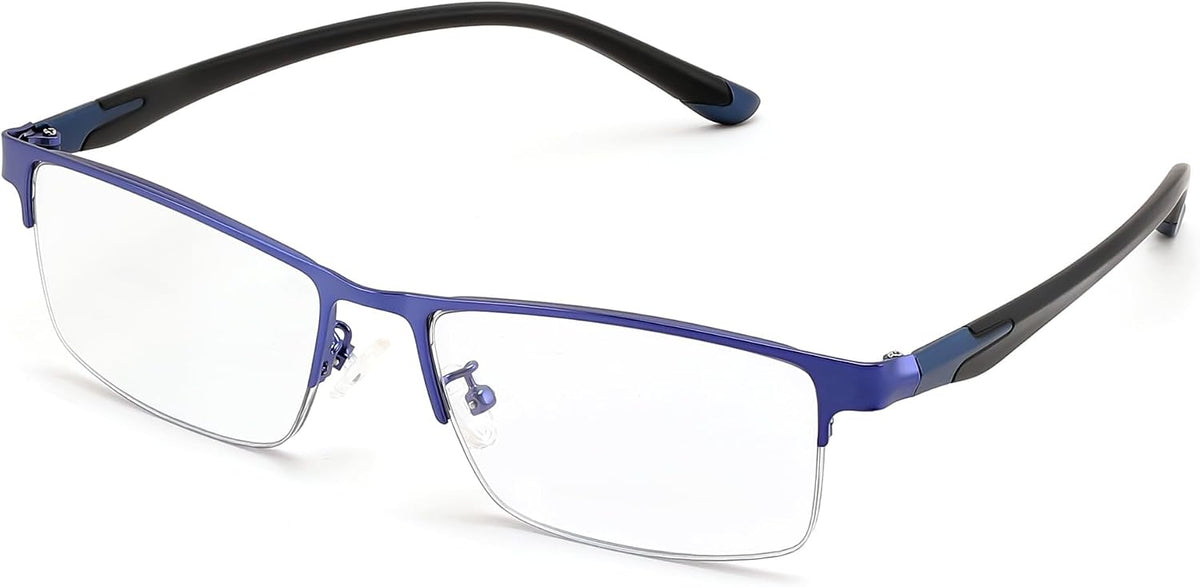 Blue Frame / Rectangular / 1.5 x | B0HBWXCPRF | FEISEDY Rectangle Blue Light Blocking Reading Glasses Half Frame B0462