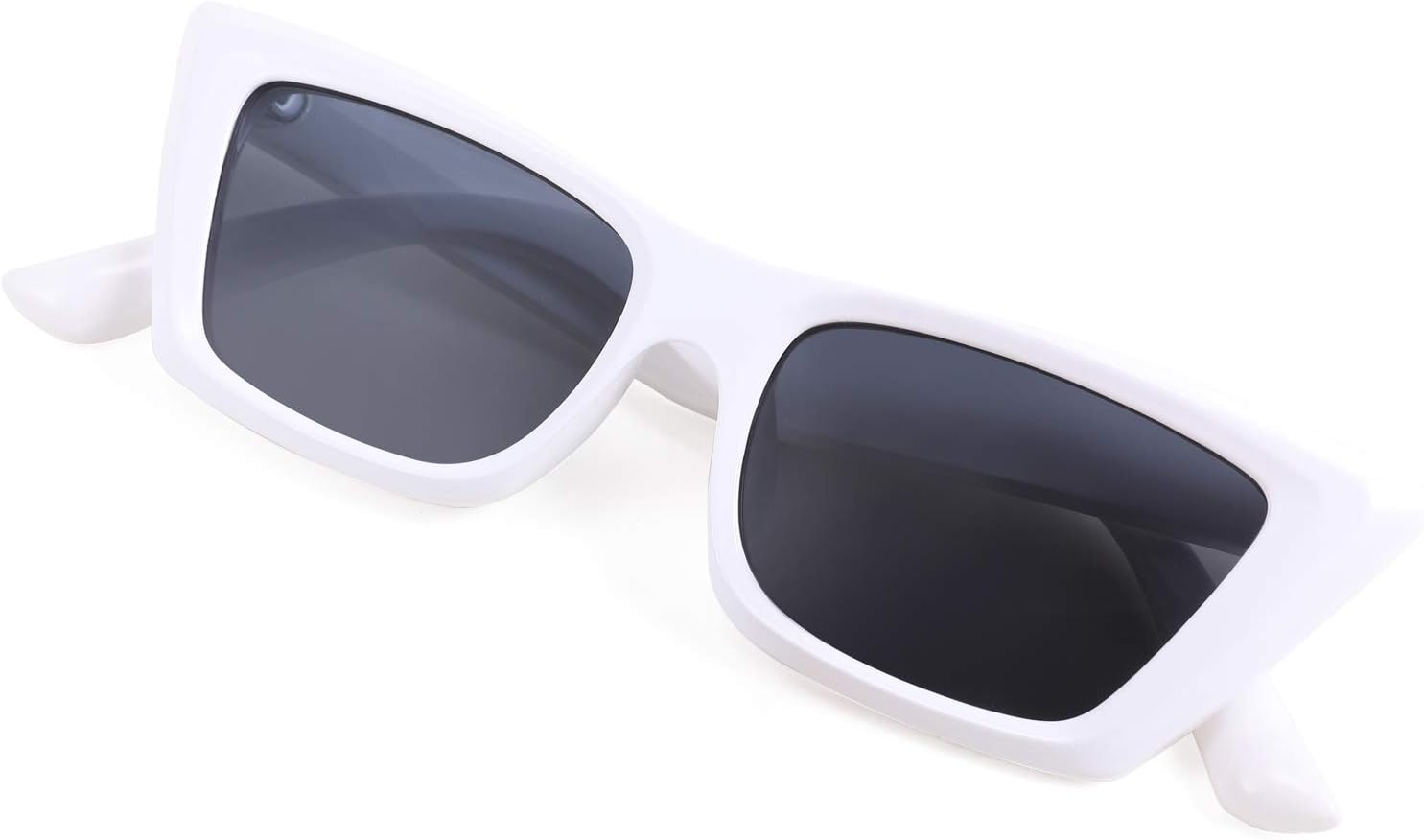 006 Bright White / 51 Millimeters | B08TMF9JWJ | FEISEDY Small Cateye Square Polarized Sunglasses Women Classic Thick Rectangle Frame UV400 Sun Glasses B2736