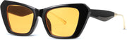 03 Black Frame/Yellow Lens / 50 Millimeters | B0D6W5FR7W | FEISEDY Retro Square Cat Eye Sunglasses for Women Trendy Big Shades Vintage Sun Glasses B0164