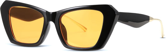 03 Black Frame/Yellow Lens / 50 Millimeters | B0D6W5FR7W | FEISEDY Retro Square Cat Eye Sunglasses for Women Trendy Big Shades Vintage Sun Glasses B0164