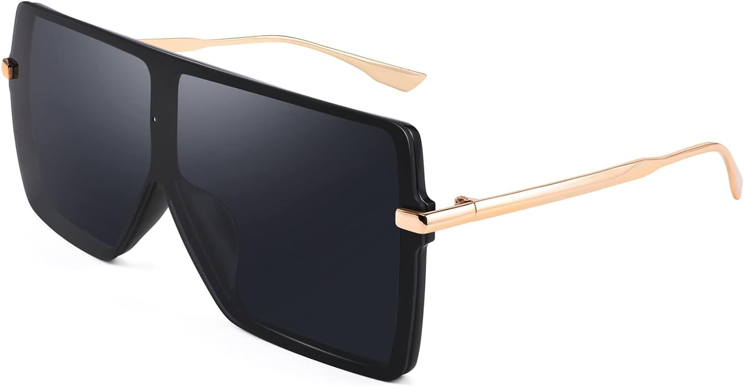 Black / 65 Millimeters | B097CXDDLC | FEISEDY Flat Top Oversized Shield Sunglasses Women Men Square Fashion Rimless Shades UV400 B2784