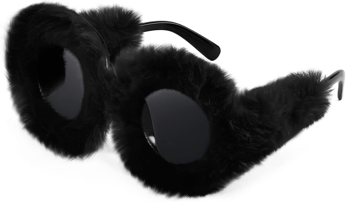 Black Round 2889 / 70 Millimeters | B09SHCQ758 | FEISEDY Sunglasses Women Plush Fuzzy Soft Velvet Party Masquerade B2877