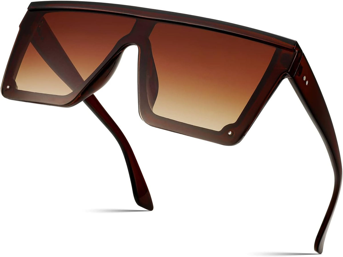 Red Brown / 60 Millimeters | B07MNGQ9T5 | FEISEDY Oversized Sunglasses Mens Womens Flat Top Square Trendy Visor Shades UV400 B2470