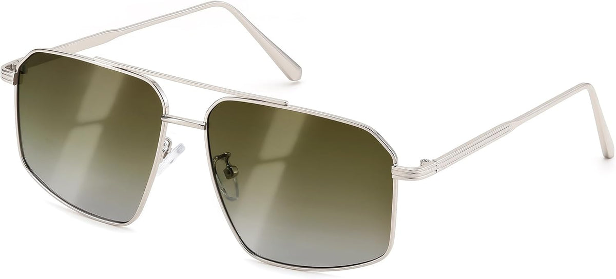 Silver Framed and Gradient Green Lens / 58 Millimeters | B0DY3SR7R2 | FEISEDY Vintage Polarized Aviator Sunglasses Men Women Classic American Gradient Lens UV400 Protection B0273