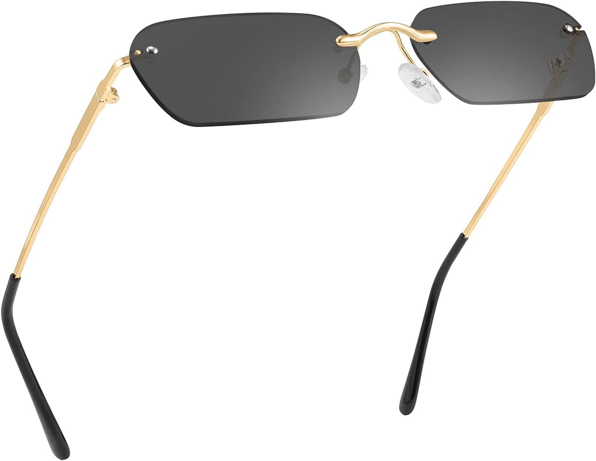 Grey / 55 Millimeters | B08FDMXH3M | FEISEDY Rimless Sunglasses Y2K Retro Small Narrow Rectangle Shades B2643