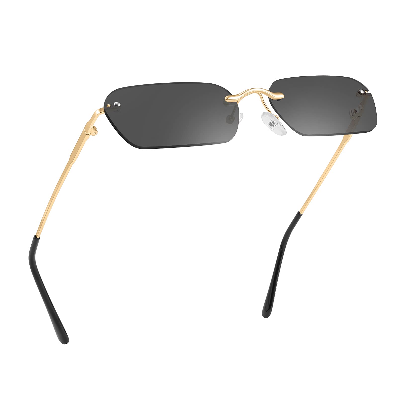 FEISEDY Rimless Sunglasses Y2K Retro Small Narrow Rectangle Shades B2643 | Y2K Vintage Light Tinted Sunglasses for Women Men 