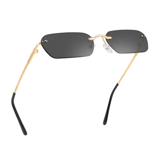FEISEDY Rimless Sunglasses Y2K Retro Small Narrow Rectangle Shades B2643 | Y2K Vintage Light Tinted Sunglasses for Women Men 