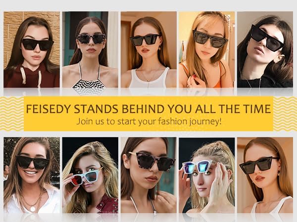 商品图片 7 | B0BY2ML713 | FEISEDY Vintage Square Polarized Cat Eye Sunglasses for Women Men Trendy Fashion Sunnies B2382