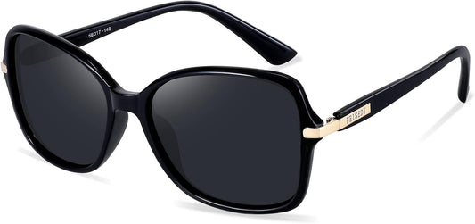 FEISEDY Womens Polarized Sunglasses UV400 Anti Glare Fashion Shades | Trendy Elegant Colored Frame for Ladies, for Driving Travel Shopping B2760 | BLACK Series - Black Frame & Grey Lens