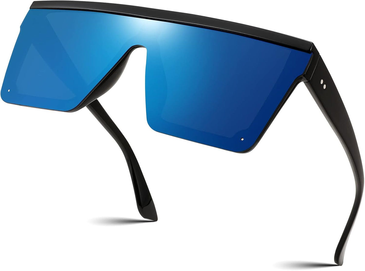 Blue Mirrored / 60 Millimeters | B07MDCBL3R | FEISEDY Oversized Sunglasses Mens Womens Flat Top Square Trendy Visor Shades UV400 B2470