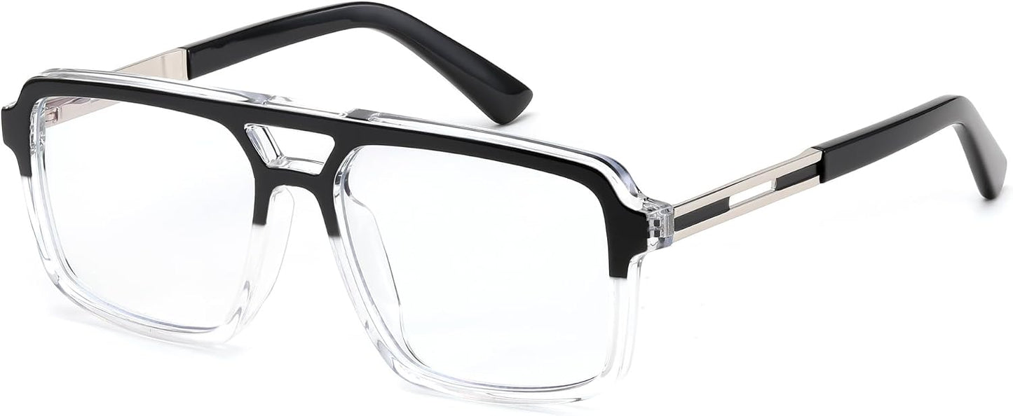 005 Black-transparent Frame / 53 Millimeters | B0D9NGLNSG | FEISEDY Retro Aviator Square Blue Light Glasses for Men Women B0209