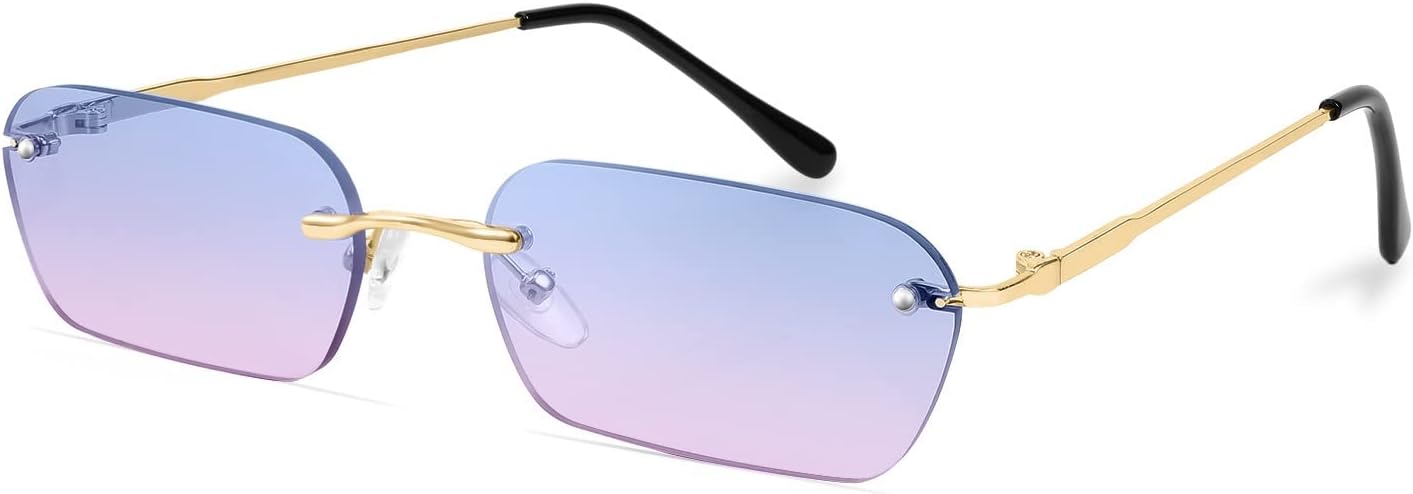 商品图片 71 | B0CY2Q4VW1 | FEISEDY Rimless Sunglasses Y2K Retro Small Narrow Rectangle Shades B2643