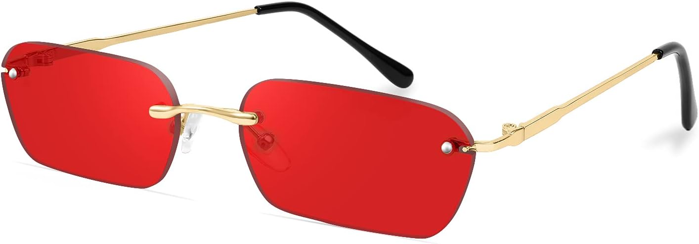 商品图片 58 | B0CY2Q4VW1 | FEISEDY Rimless Sunglasses Y2K Retro Small Narrow Rectangle Shades B2643