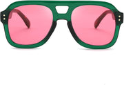 Transparent Green Leopard Temple & Red Lens / 53 Millimeters | B0GXP9RKGV | FEISEDY Aviator Sunglasses For Women Men Square Chunky Trendy Eyewear B2846