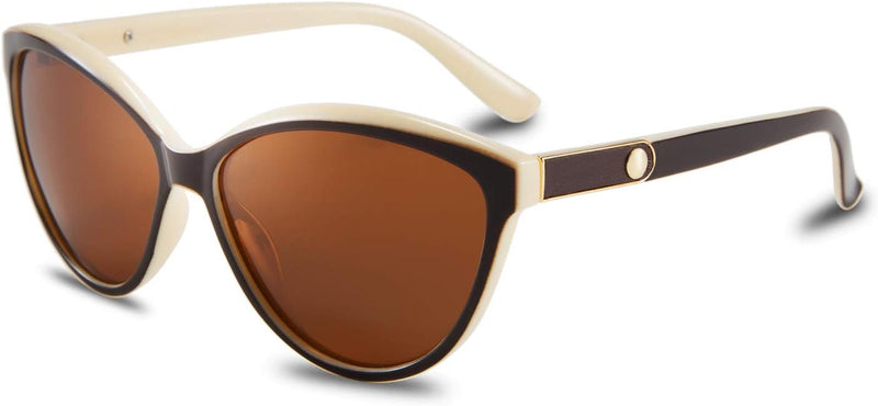 Brown&ivory / 58 Millimeters | B07VB227XS | FEISEDY Classic Cateye Polarized Sunglasses for Women 100% UV Protection B2512