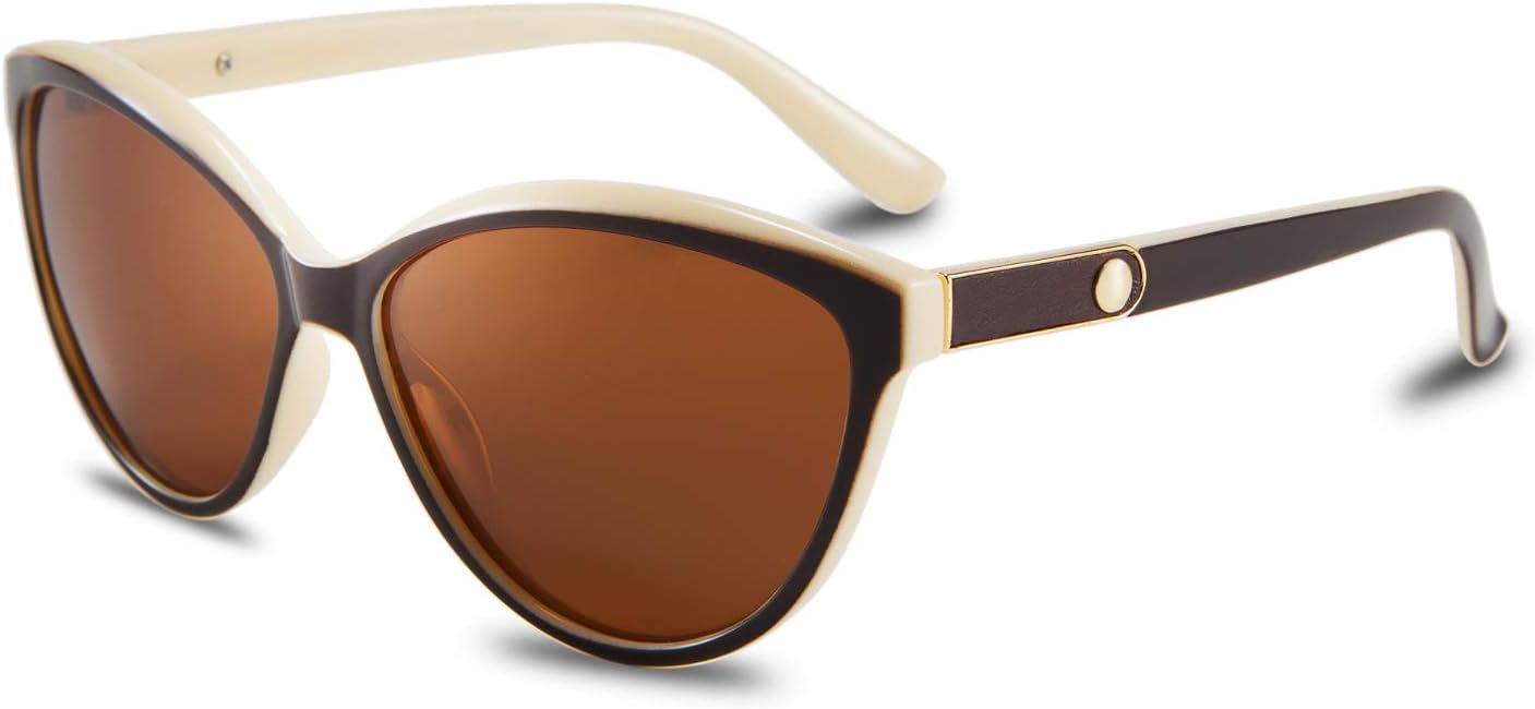 Brown&ivory / 58 Millimeters | B07VB227XS | FEISEDY Classic Cateye Polarized Sunglasses for Women 100% UV Protection B2512