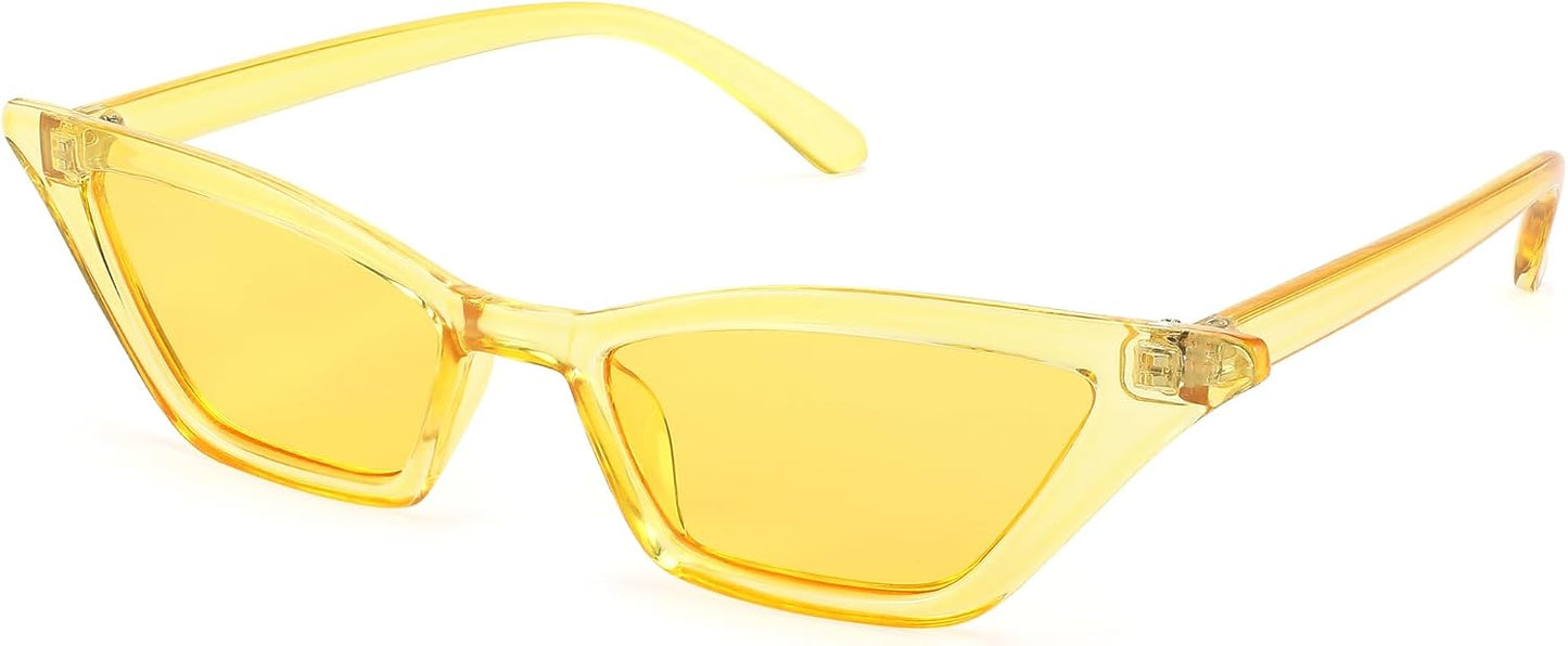 Transparent Yellow / Yellow Lens / 53 Millimeters | B0C9ZSDT6D | FEISEDY Small Cat Eye Sunglasses Vintage Square Shade Women Eyewear B2291