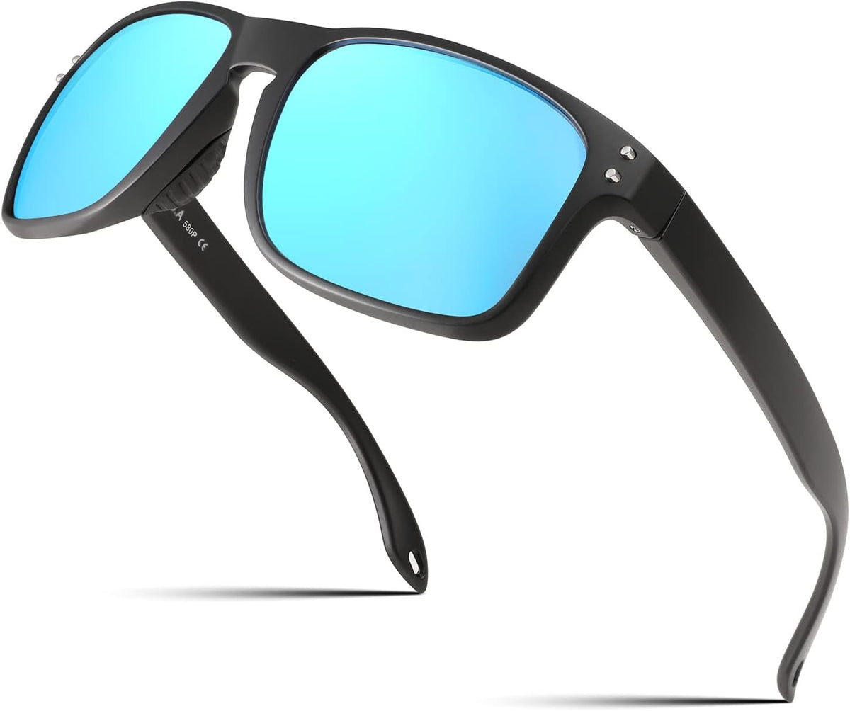 Matte Black Frame & Blue Mirrored Lens / 57 Millimeters | B0B6Z3J3TN | FEISEDY Polarized Sports Sunglasses for Men Women, Classic Fishing Driving Cycling Goggles, UV400 Protection B2234