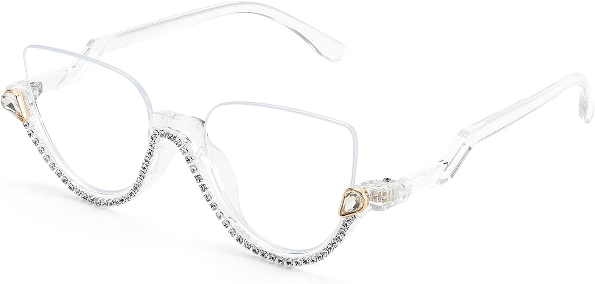 White / 52 Millimeters | B0BK8496V8 | FEISEDY Women Blue Light Blocking Glasses Fashion Half Frame Cat Eye Glasses Inlaid Diamond Anti Eyestrain B2995