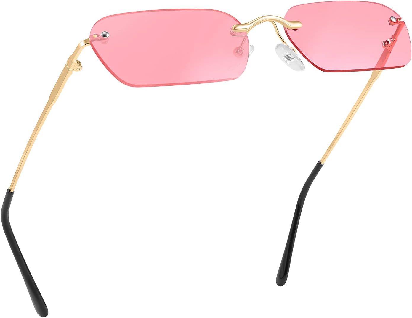 Pink / 55 Millimeters | B08M9RW9DW | FEISEDY Rimless Sunglasses Y2K Retro Small Narrow Rectangle Shades B2643