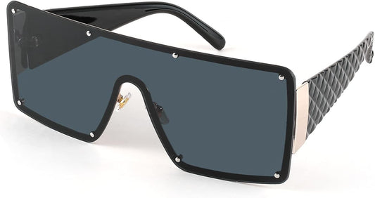 Black / 65 Millimeters | B093DDZJ8V | FEISEDY Oversized Square Sunglasses for Women Men Flat Top Shield Sunglasses One Piece Frameless Shades B2767