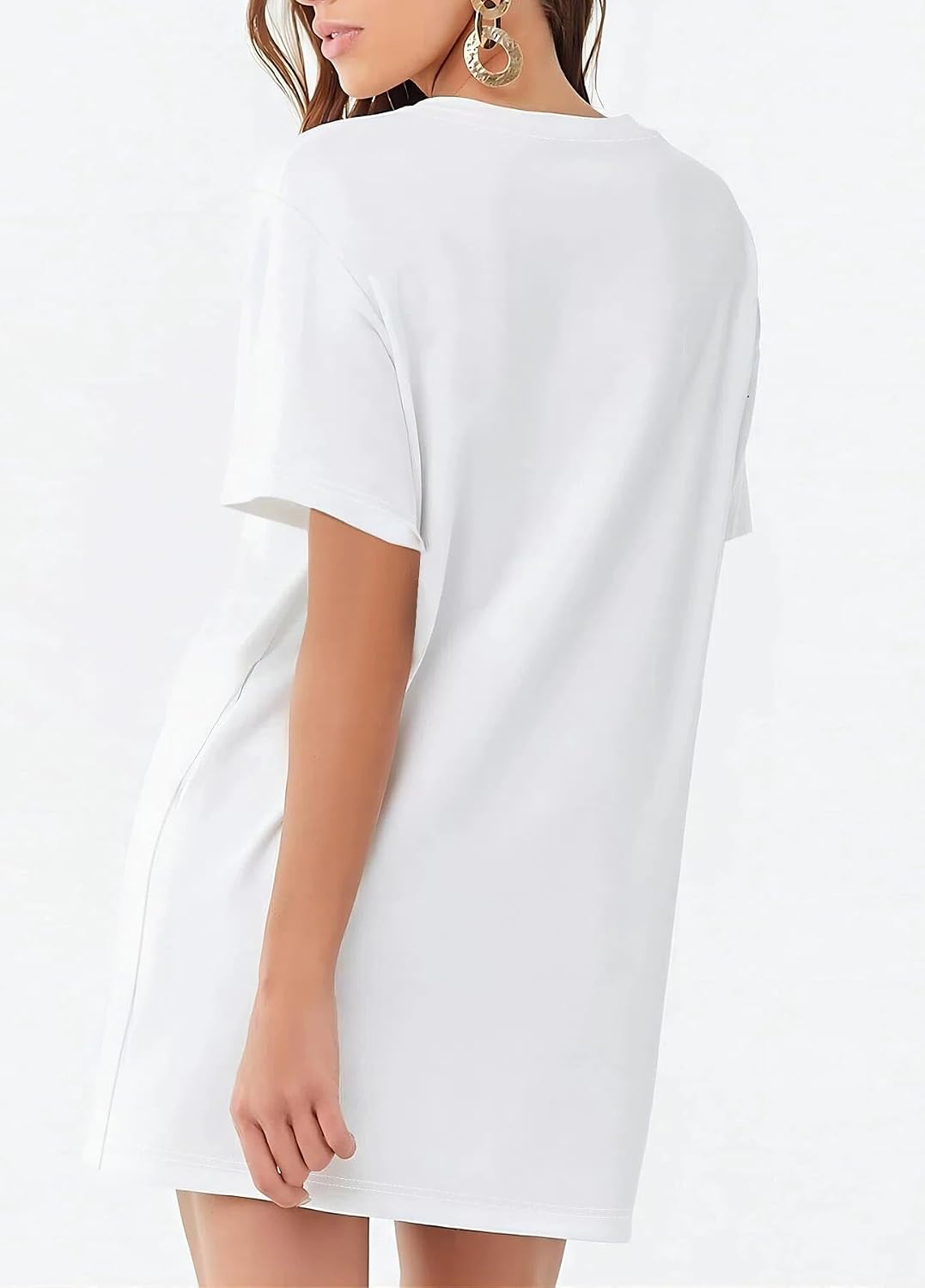商品图片 3 | B0H2HLMQWK | Women's White T Shirt Dress, Short Sleeve Crew Neck Loose Straight Tee Shirt Dress for Casual Summer Daily Wear