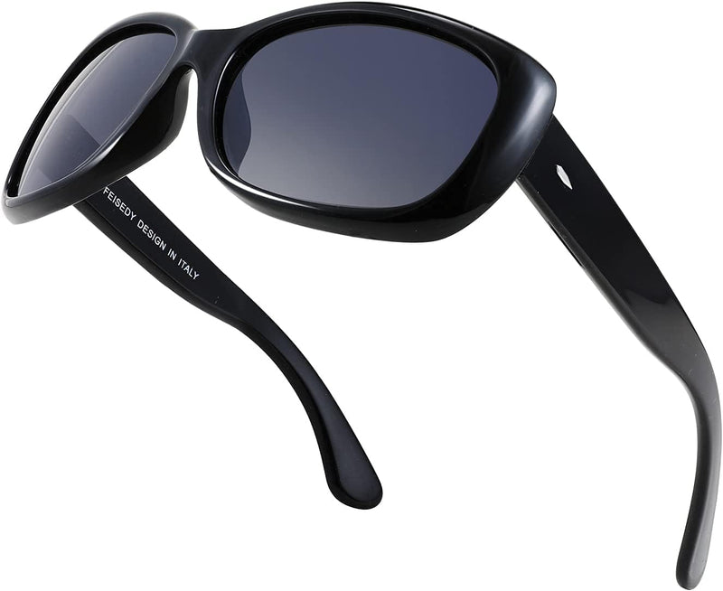 001 Black Frame/Grey / 57 Millimeters | B094CJFYW6 | FEISEDY Vintage Square Polarized Sunglasses for Women Men Havana Thick Wrap Around Sun Glasses UV400 B2703