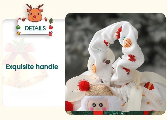 商品图片 5 | B0FYF6NKRV | Fabric Christmas Bags with Plush Ball & Rag Doll, Gift Bags for Christmas Presents, Reusable Fabric Apple Pouch for Candy