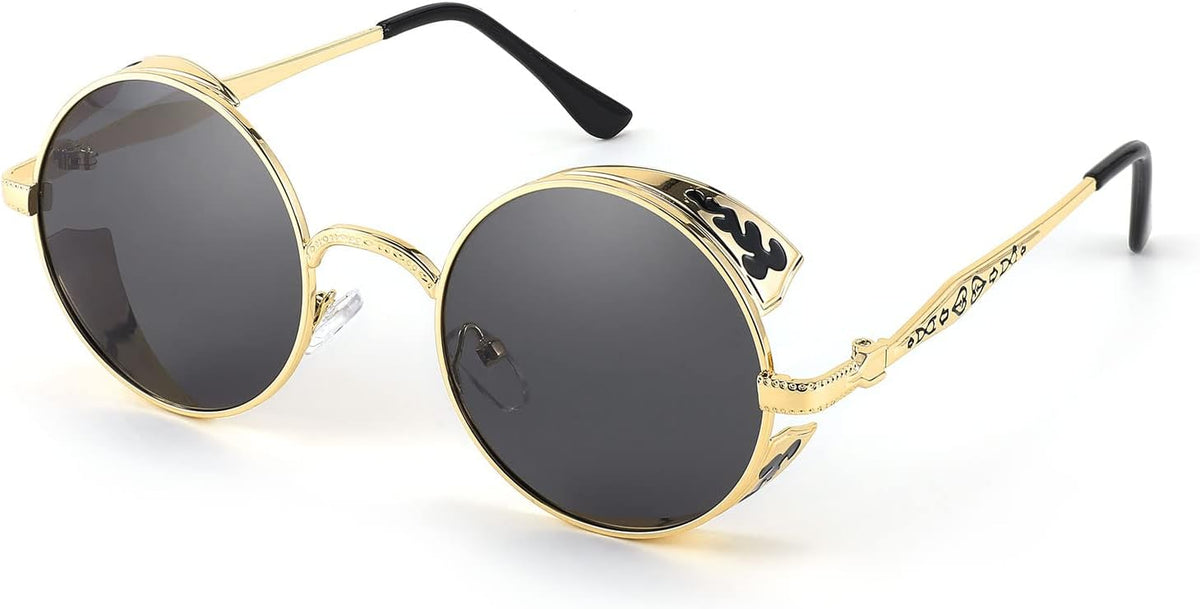 Black Gray Polarized Lens / 50 Millimeters | B09HXQ3DFL | FEISEDY Retro Steampunk Sunglasses for Men Women, Round Metal Frame Gothic Vintage Style B2820