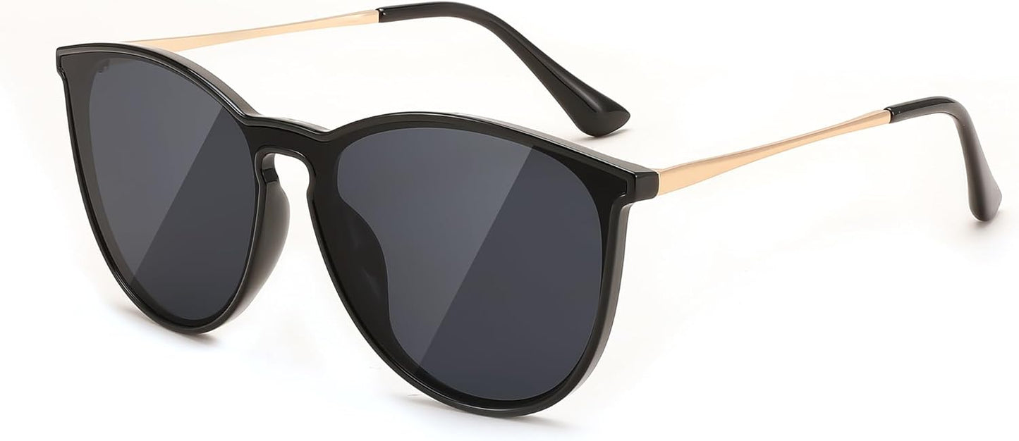 Black - Grey / 58 Millimeters | B0DGCFN3GB | FEISEDY Sunglasses for Women Men Retro Round Cateye Designer Cute Mirrored UV Protection Lens B0210