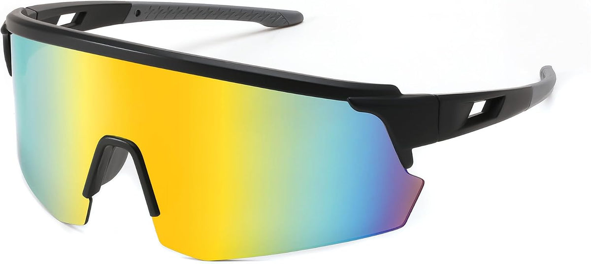 Black Frame & Yellow Mirror Lens / 70 Millimeters | B0CSD8LVC2 | FEISEDY Cycling Sunglasses for Men Women, Sports Glasses for Youth Running Baseball Shades UV400 Protection B0108