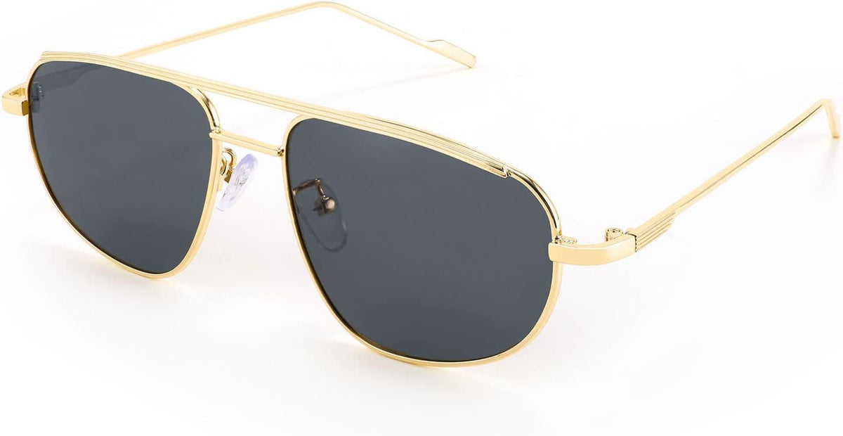 002 Gold Frame/Gray Lens / 55 Millimeters | B09XDW4JJK | FEISEDY Retro Trendy Aviator Sunglasses Women Men 90s Small Vintage Glasses Stylish Gold Metal Oval Sunglasses B2906
