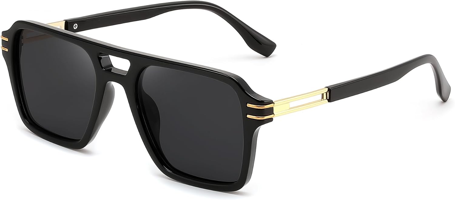 Gloss Black / 54 Millimeters | B0GVNPDBZQ | FEISEDY Retro Aviator Sunglasses Women Men 70s Trendy Square Shades B0422