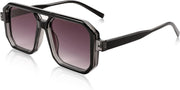 003 Black Frame/Gradient Grey Lens / 53 Millimeters | B0B9BNXHH9 | FEISEDY Retro Aviator Square Sunglasses for Women Men UV400 B2939