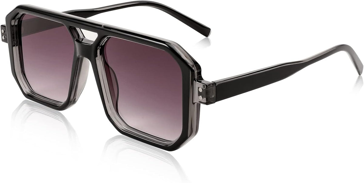 003 Black Frame/Gradient Grey Lens / 53 Millimeters | B0B9BNXHH9 | FEISEDY Retro Aviator Square Sunglasses for Women Men UV400 B2939