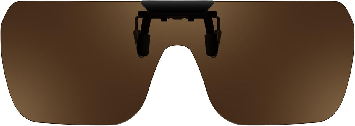 Brown / 65 Millimeters | B0FX3QDD5G | FEISEDY Clip-on Flip Up Rimless One Piece Sunglasses for Glasses TAC Lenses B0345