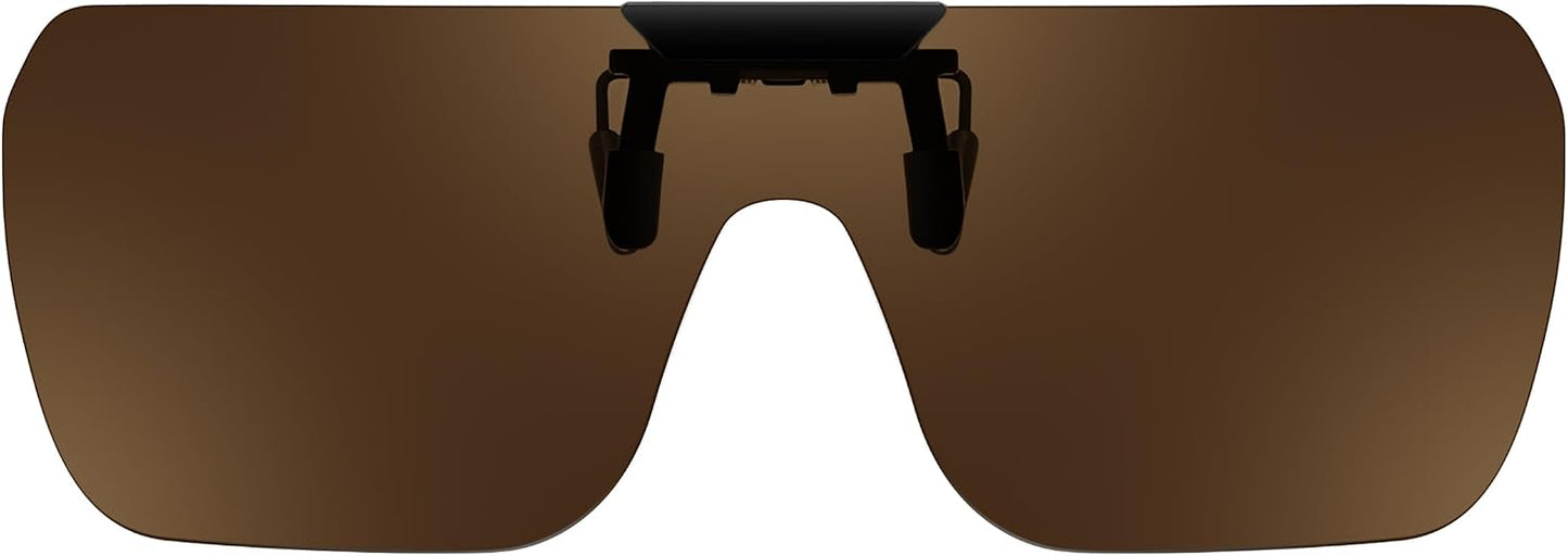 Brown / 65 Millimeters | B0FX3QDD5G | FEISEDY Clip-on Flip Up Rimless One Piece Sunglasses for Glasses TAC Lenses B0345