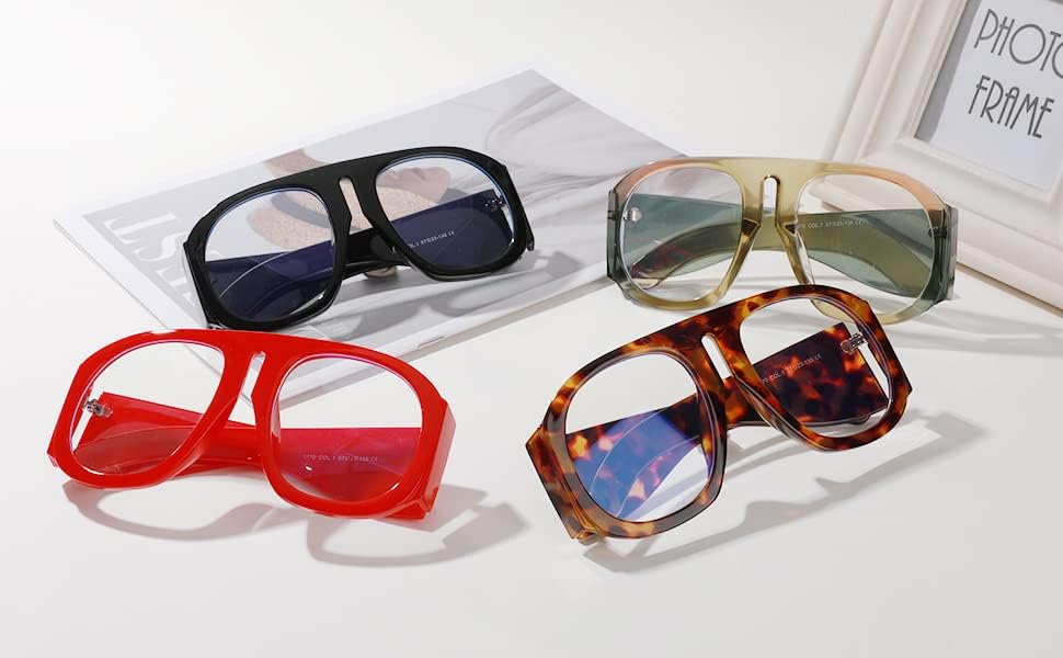 ÉÌƷͼƬ 16 | B0BP7FJ44H | FEISEDY Oversized Blue Light Blocking Glasses Women Men Big Plastic Aviator Frame Eyewear Clear Lens Computer Glasses B2371