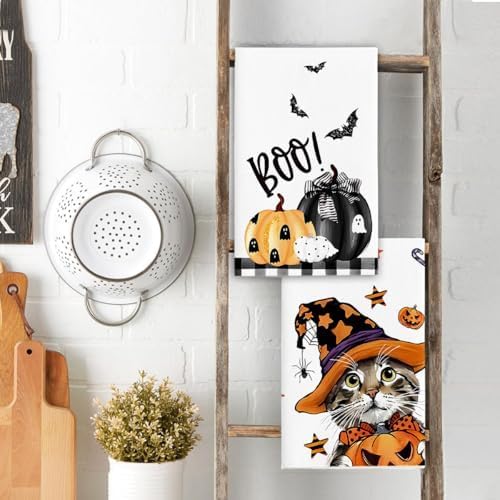 商品图片 2 | B0FVDXFVHQ | 2-Pack Kitchen Towels, Fun Dishcloth with Spooky Decorations Super Absorbent Durable Microfiber