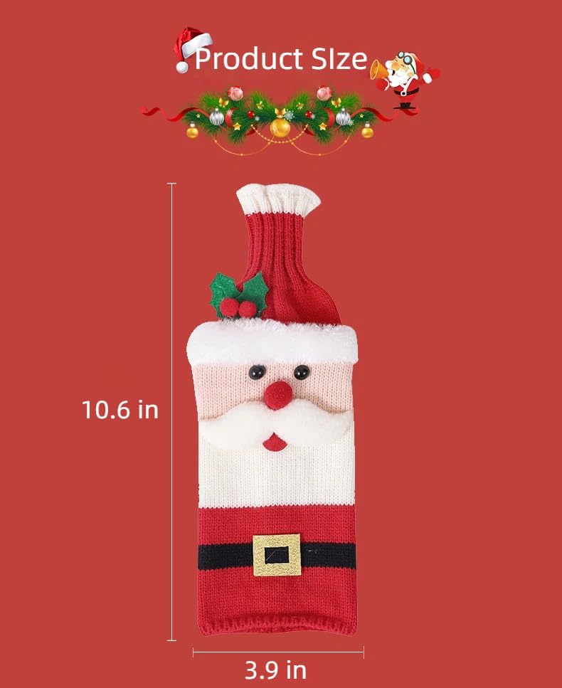 商品图片 7 | B0FWX7QLDR | Christmas Bottle Knit Covers, Festive Knit Wine Bottle Cozy with Santa & Snowman Holly Decor, for Holiday Parties & Gifts